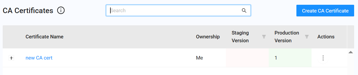 Create new CA certificate button