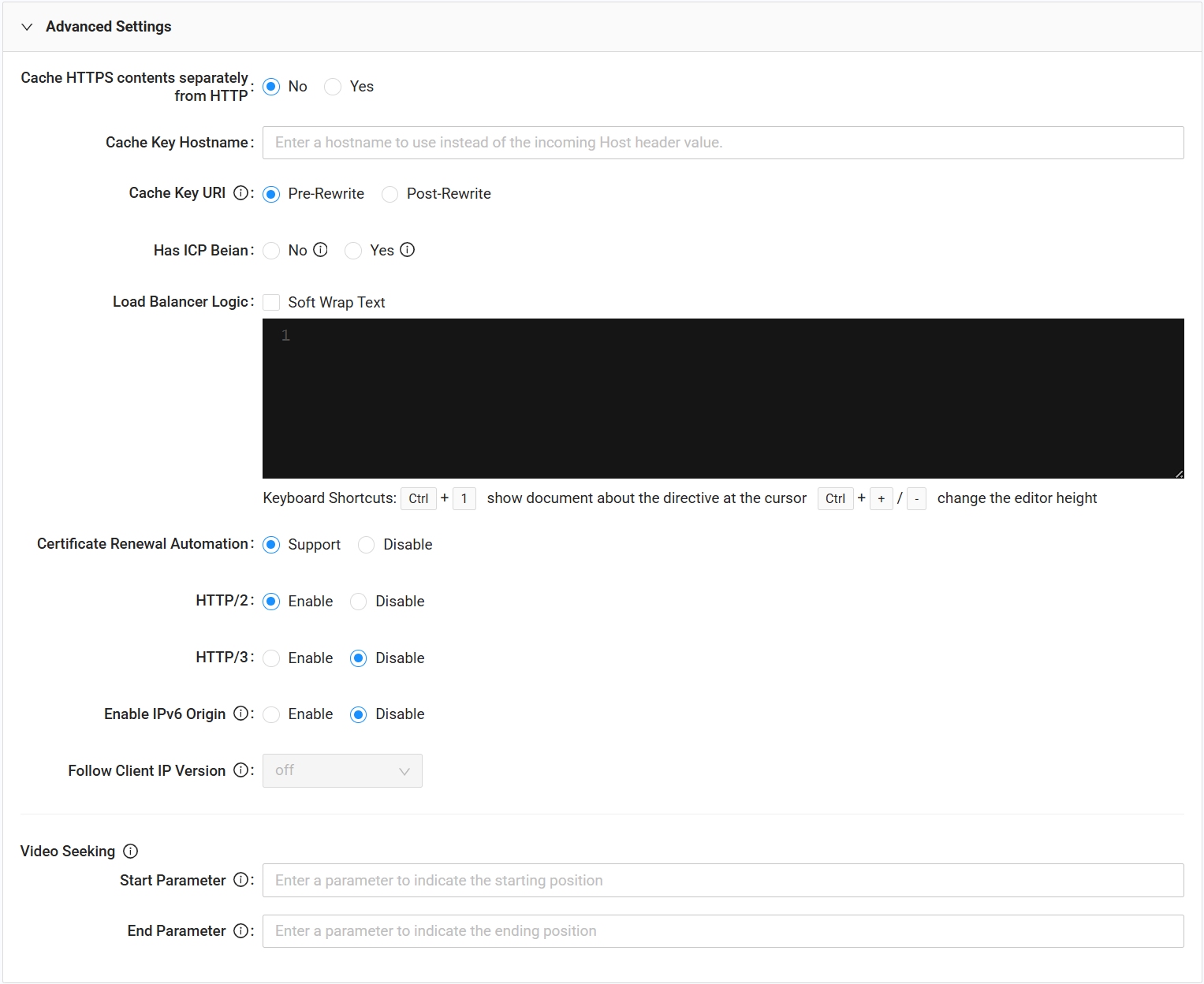 Property Advanced Settings